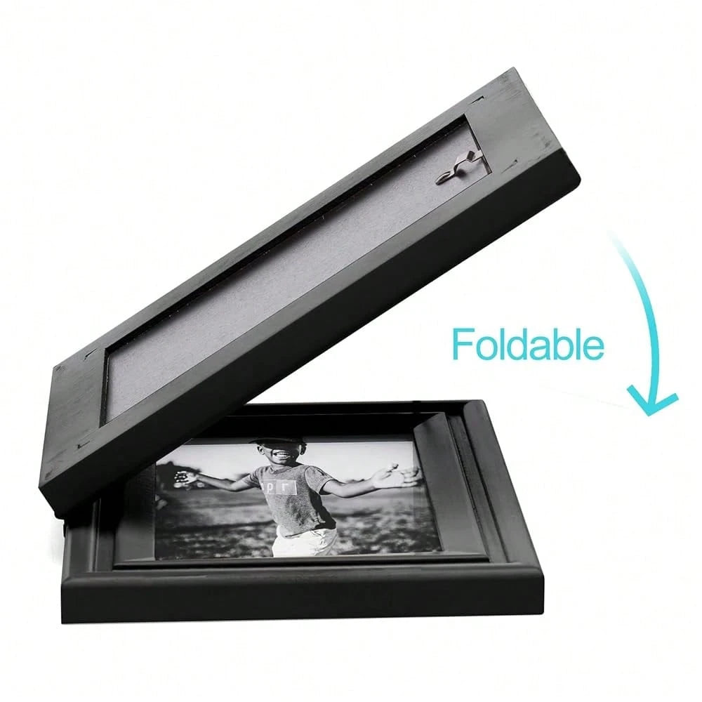 Ve..Rtical & Horizontal 4X6 Picture Frames Double Hinged Wood Folding Photo Frames With Real Glass Front Fit For Desktop Or Tabletop, Black