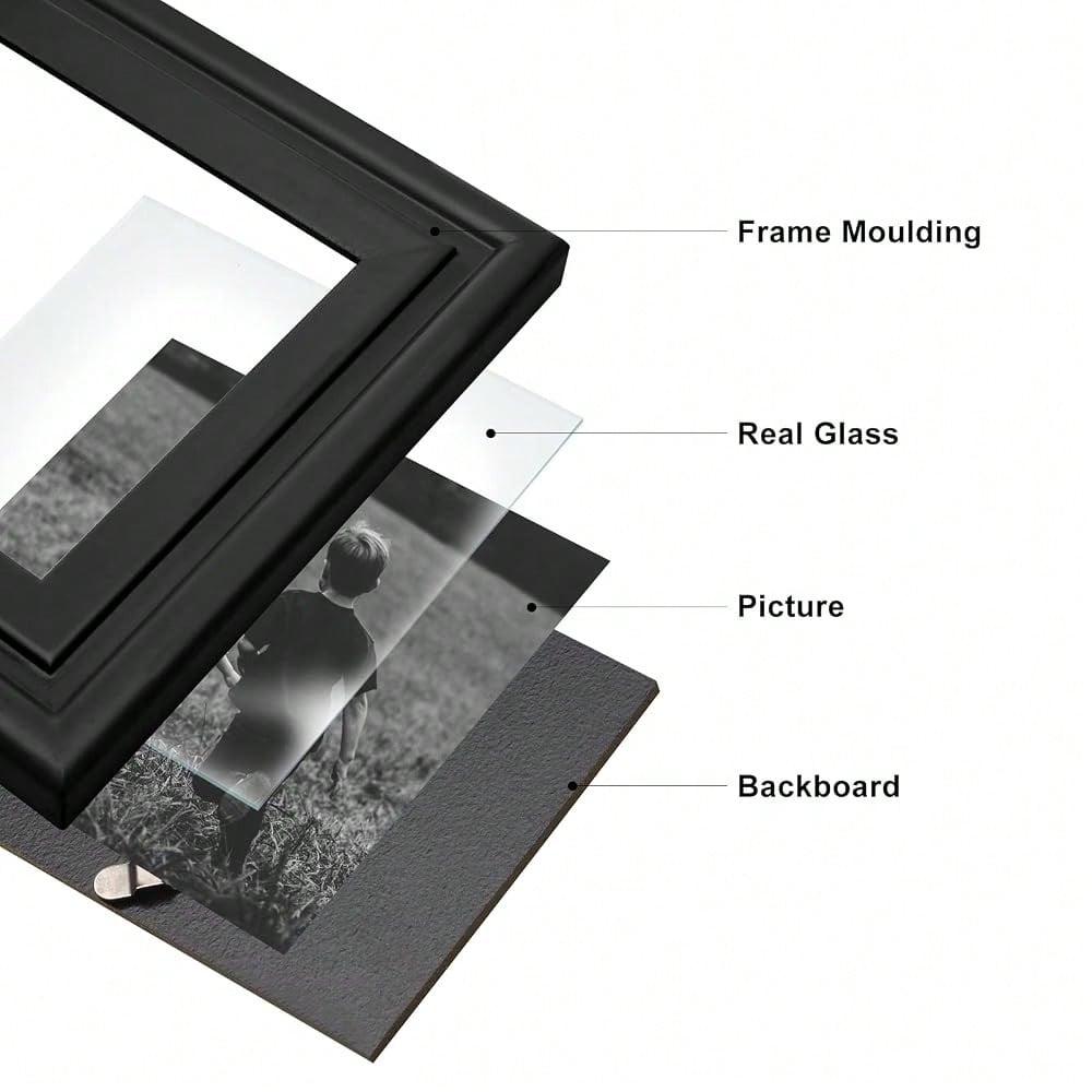 Ve..Rtical & Horizontal 4X6 Picture Frames Double Hinged Wood Folding Photo Frames With Real Glass Front Fit For Desktop Or Tabletop, Black