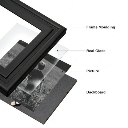 Ve..Rtical & Horizontal 4X6 Picture Frames Double Hinged Wood Folding Photo Frames With Real Glass Front Fit For Desktop Or Tabletop, Black