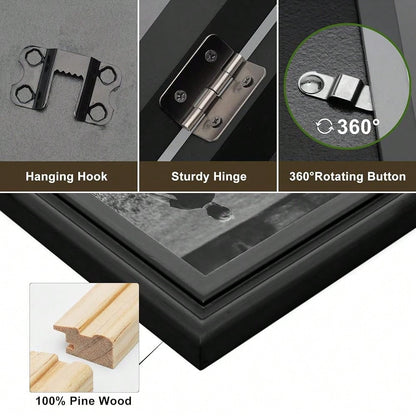 Ve..Rtical & Horizontal 4X6 Picture Frames Double Hinged Wood Folding Photo Frames With Real Glass Front Fit For Desktop Or Tabletop, Black