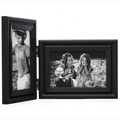 Ve..Rtical & Horizontal 4X6 Picture Frames Double Hinged Wood Folding Photo Frames With Real Glass Front Fit For Desktop Or Tabletop, Black