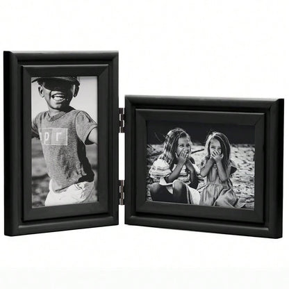 Ve..Rtical & Horizontal 4X6 Picture Frames Double Hinged Wood Folding Photo Frames With Real Glass Front Fit For Desktop Or Tabletop, Black