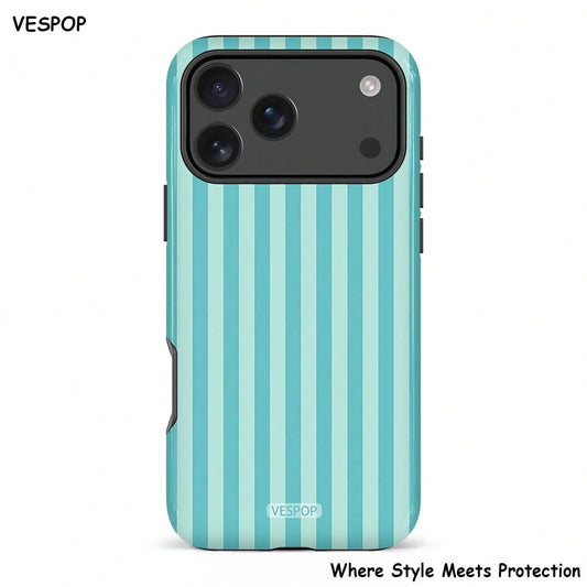 VESPOP Contrast Striped Phone Case, Vintage Ins Style Full Coverage Anti-Drop Protective Cover- For IPhone 18/17/16/15/14/13/12/11 Pro Max/Pro Plus/12 Mini/13 Mini, Compatible With Galaxy S26 S25 S24