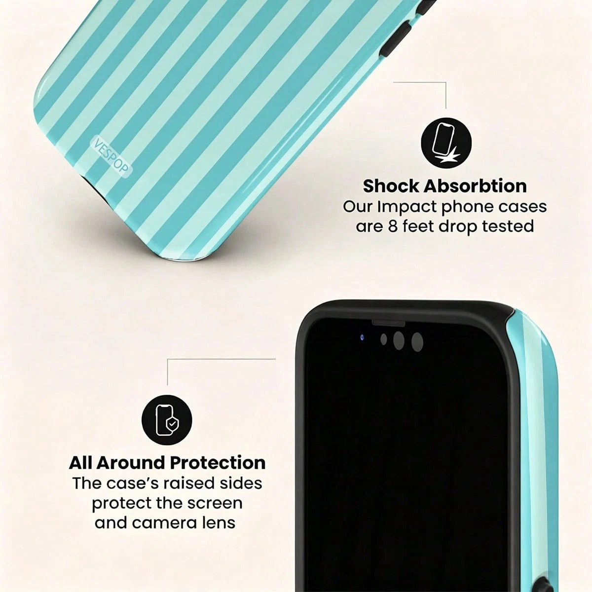 VESPOP Contrast Striped Phone Case, Vintage Ins Style Full Coverage Anti-Drop Protective Cover- For IPhone 18/17/16/15/14/13/12/11 Pro Max/Pro Plus/12 Mini/13 Mini, Compatible With Galaxy S26 S25 S24