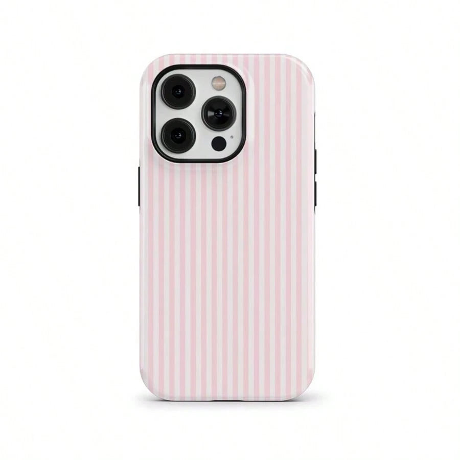 VESPOP Pink White Striped Pattern Shock-Proof Fashion Phone Case, Suitable For IPhone 17/16/15/14/13/12/11 Pro Max/Pro Plus/12 Mini/13 Mini, Galaxy S26 S25 S24 S23 S22 S21 Plus Ultra Birthday Gift