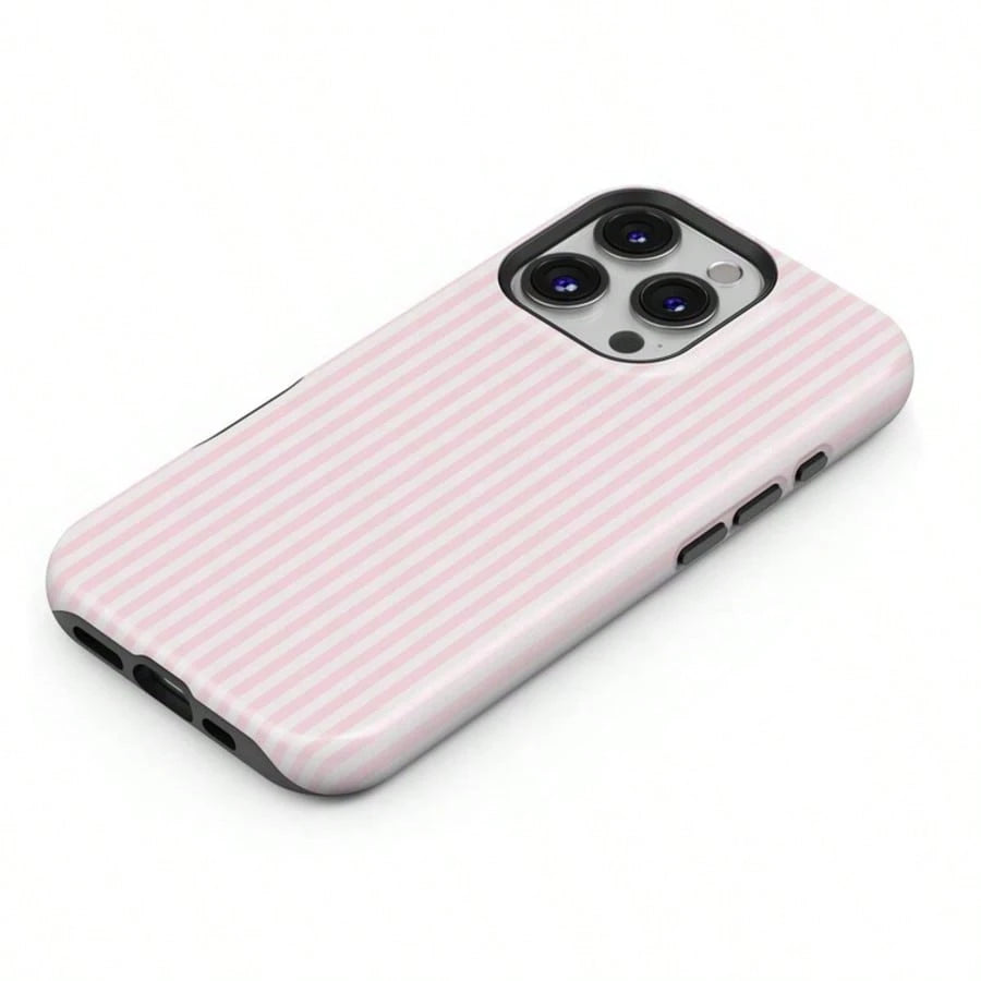 VESPOP Pink White Striped Pattern Shock-Proof Fashion Phone Case, Suitable For IPhone 17/16/15/14/13/12/11 Pro Max/Pro Plus/12 Mini/13 Mini, Galaxy S26 S25 S24 S23 S22 S21 Plus Ultra Birthday Gift