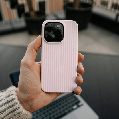 VESPOP Pink White Striped Pattern Shock-Proof Fashion Phone Case, Suitable For IPhone 17/16/15/14/13/12/11 Pro Max/Pro Plus/12 Mini/13 Mini, Galaxy S26 S25 S24 S23 S22 S21 Plus Ultra Birthday Gift