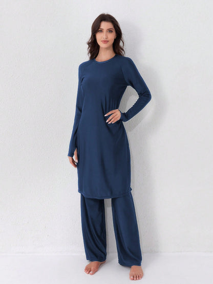 VFJ Women's Swimwear 2 Pieces Set, Full Coverage Sun Protection Clothing, Islamic Burkini Swimwear, Long Beach Outfit Vacation Summer