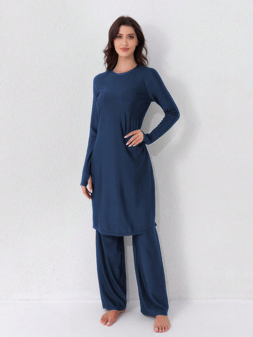 VFJ Women's Swimwear 2 Pieces Set, Full Coverage Sun Protection Clothing, Islamic Burkini Swimwear, Long Beach Outfit Vacation Summer