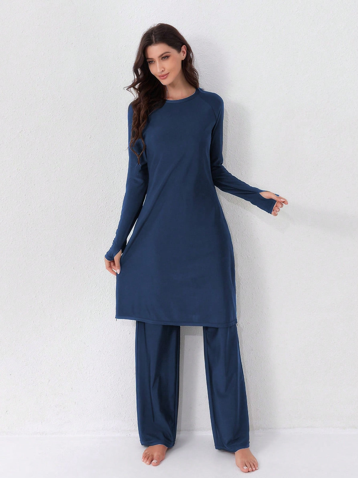 VFJ Women's Swimwear 2 Pieces Set, Full Coverage Sun Protection Clothing, Islamic Burkini Swimwear, Long Beach Outfit Vacation Summer