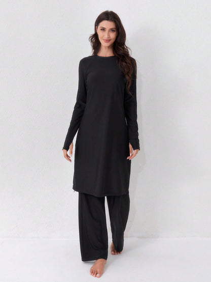 VFJ Women's Swimwear 2 Pieces Set, Full Coverage Sun Protection Clothing, Islamic Burkini Swimwear, Long Beach Outfit Vacation Summer