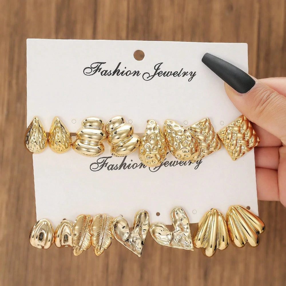 Vintage Geometric CCB Earring Set, 4 Pcs Creative Shell Heart Cat Paw Stud Earrings, Fashion Dainty Ear Jewelry For Women Daily Outfit Gift Matching