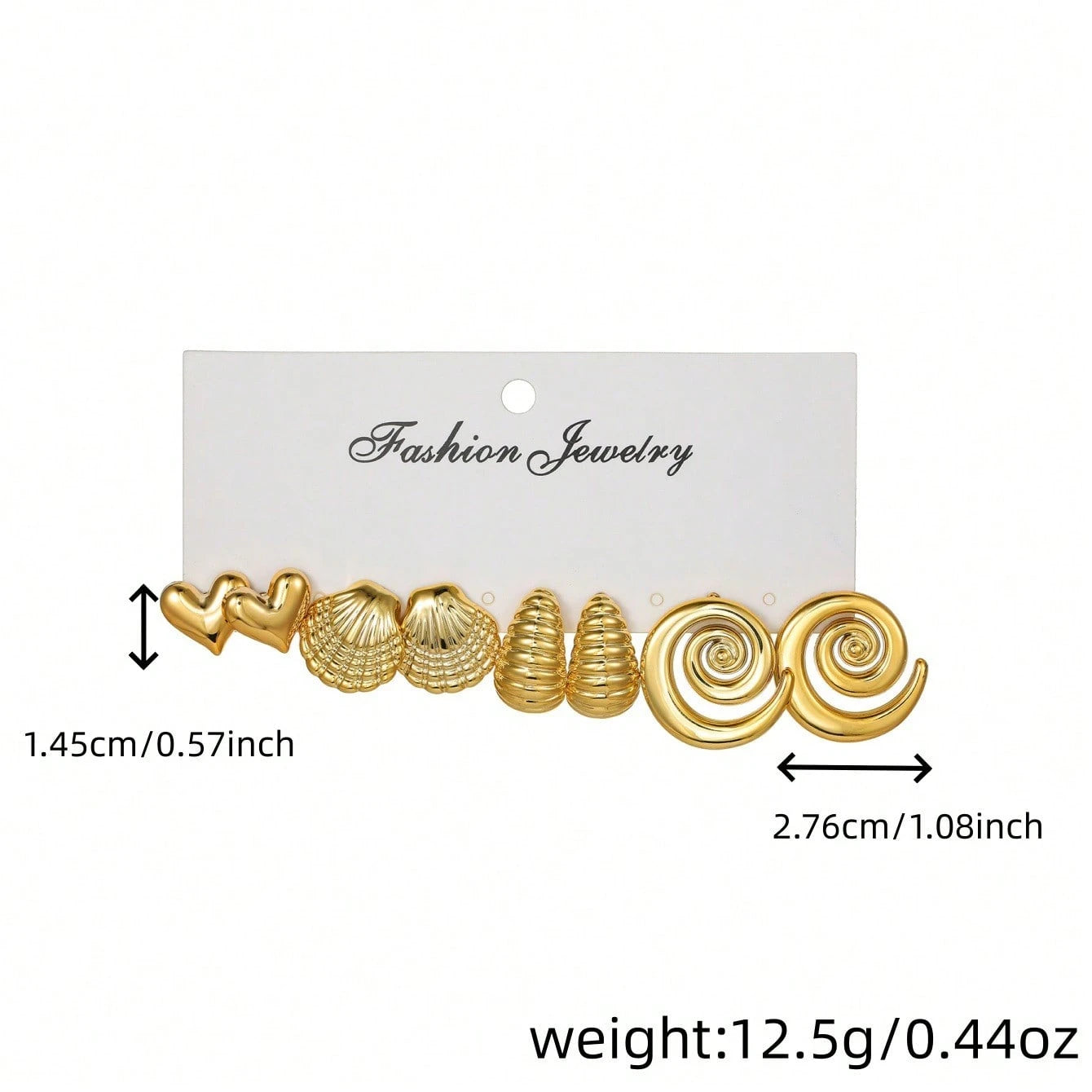 Vintage Geometric CCB Earring Set, 4 Pcs Creative Shell Heart Cat Paw Stud Earrings, Fashion Dainty Ear Jewelry For Women Daily Outfit Gift Matching
