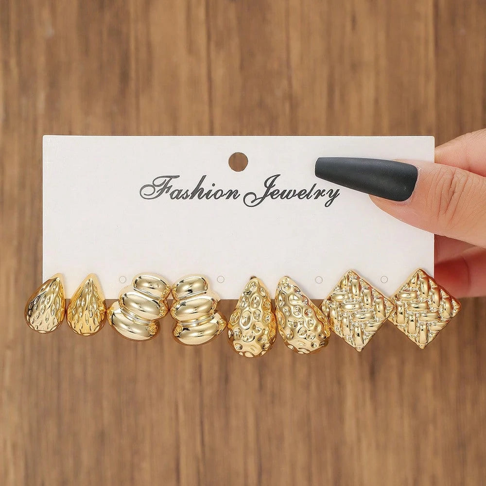 Vintage Geometric CCB Earring Set, 4 Pcs Creative Shell Heart Cat Paw Stud Earrings, Fashion Dainty Ear Jewelry For Women Daily Outfit Gift Matching