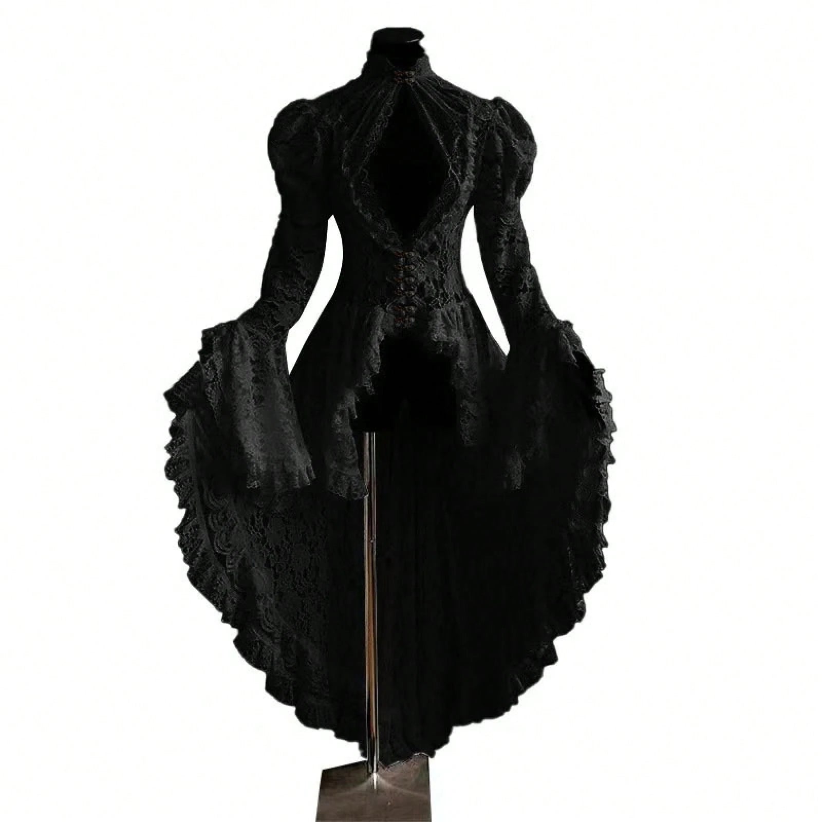 Vintage Gothic Ball Gown, Women's Stand Collar Lace Patchwork Party Dress