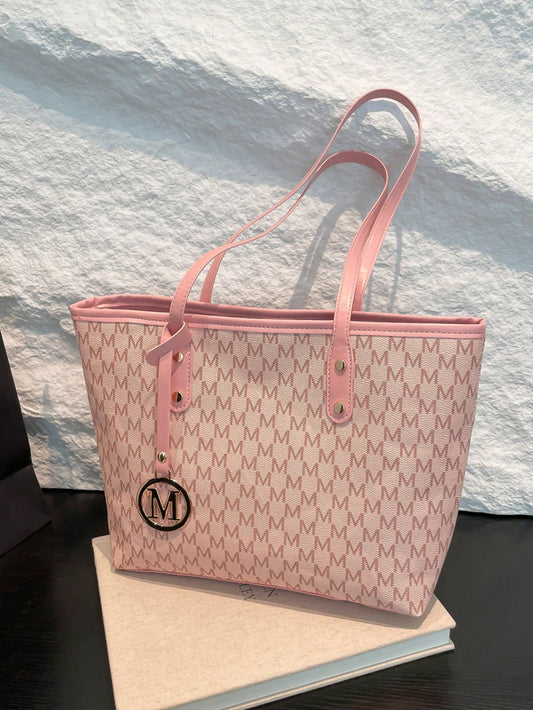 Vintage Letter Print Shoulder Tote Bag, Large Capacity Shoulder Bag, Underarm Bag Essential For Commuting, Mother's Day Gift,Pink Bag