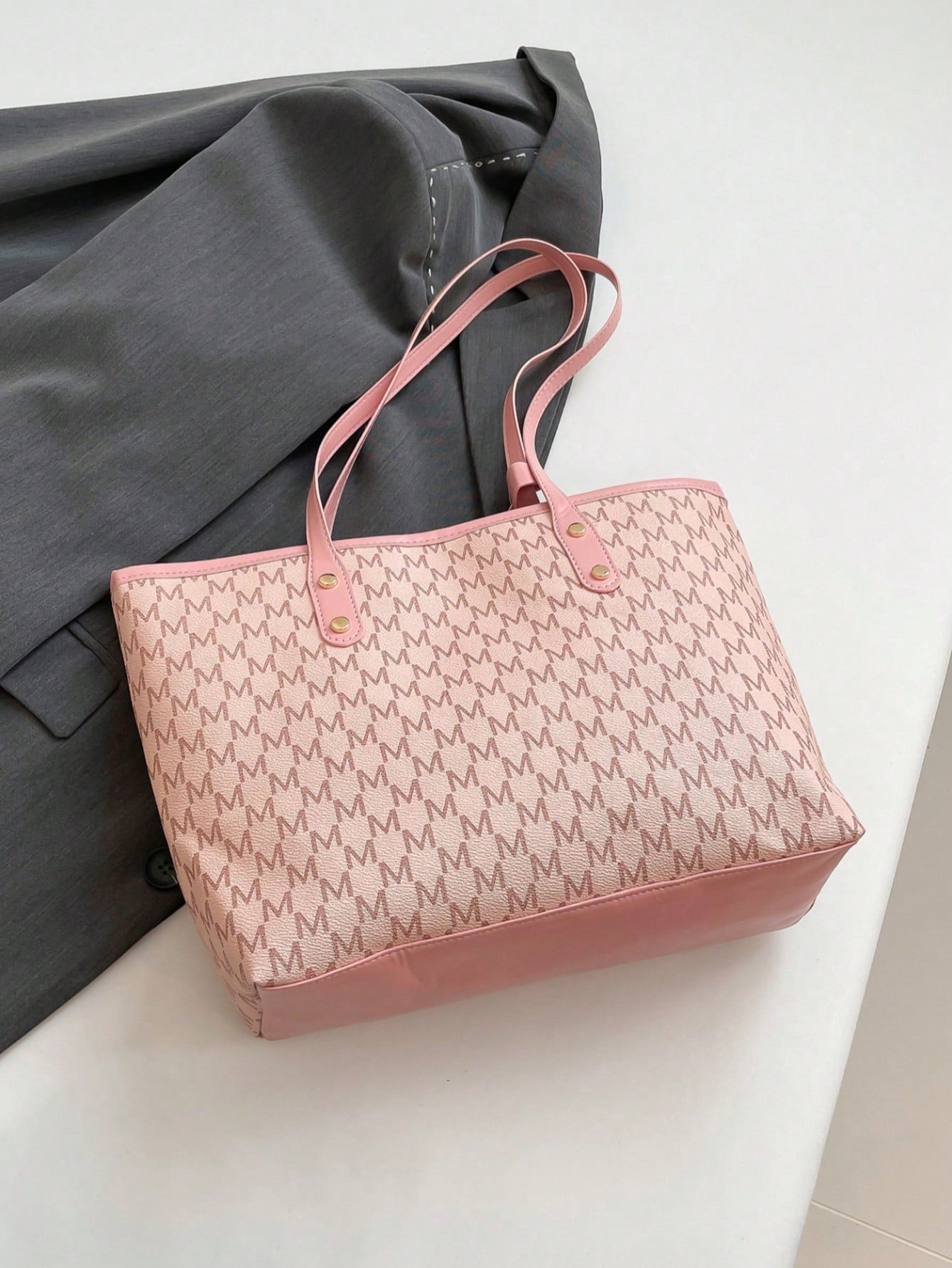 Vintage Letter Print Shoulder Tote Bag, Large Capacity Shoulder Bag, Underarm Bag Essential For Commuting, Mother's Day Gift,Pink Bag