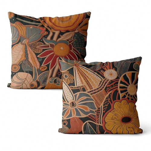 Vintage Red And Blue Floral Pillow Covers 18x18 Set Of 2, Elegant Classical Art Deco Flower Botanical Decorative Throw Pillow Covers For Home Bedroom Living Room, Double-Sided-4695