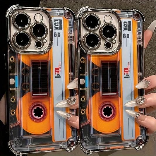 Vintage-Style Orange And White Color-Matched Tape- Transparent, Drop-Proof, Soft Back Cover Your Phone.Suitable Phone17, 17Air, 17pro, 17pro/16/15/14/13/12/11 Pro/Plus//X/Xs/Xsmax, And Phone.Suitable