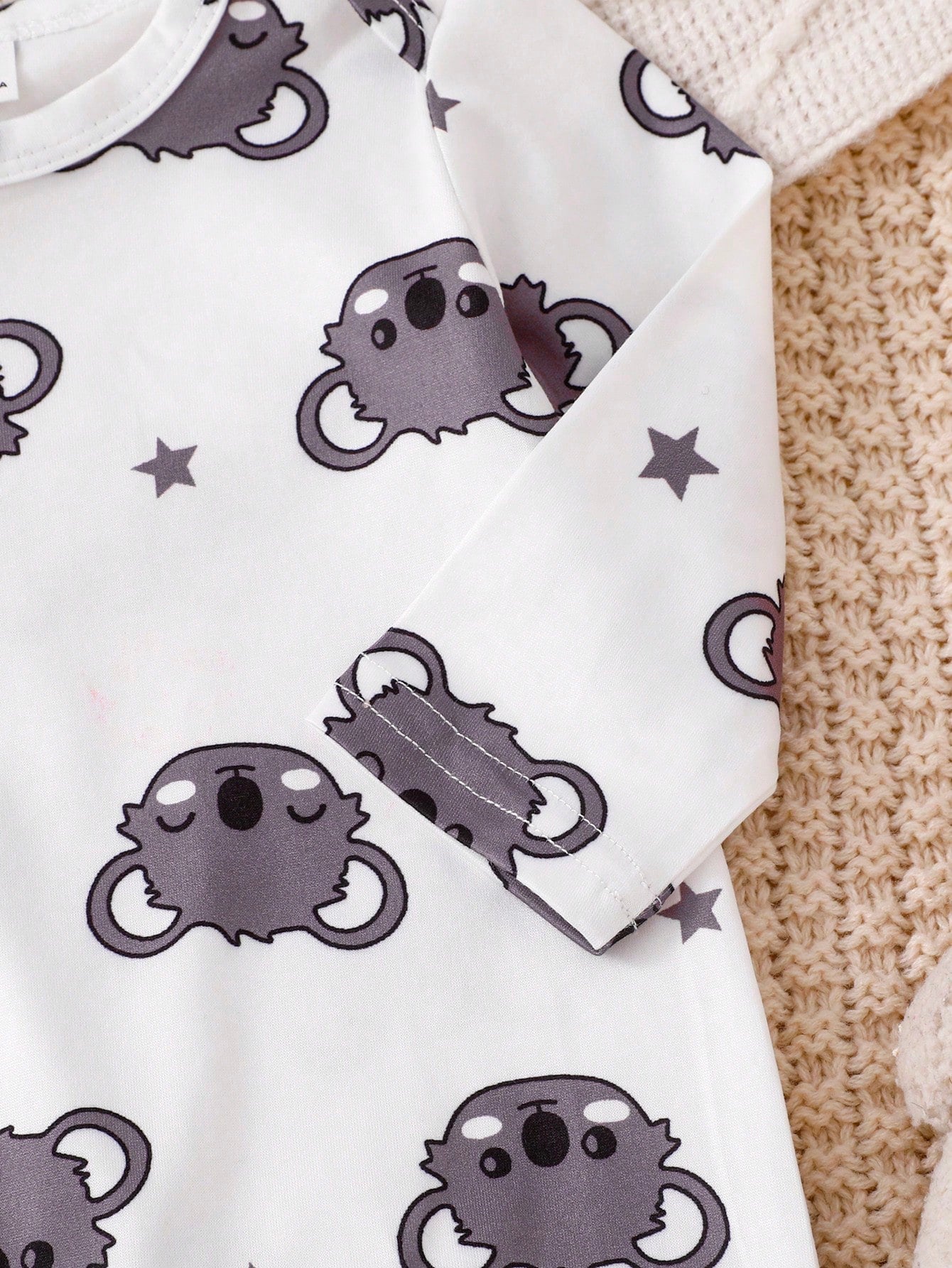 Vintaside Kids 2pcs Newborn Long Sleeve Footed Jumpsuit Hat Set, Knitted Comfortable Soft Cute Koala All-Over Print Pattern Home Wear, Best Gift For Newborn, Versatile Fashion, Best Choice