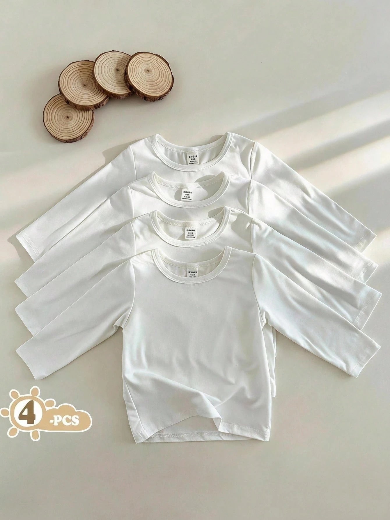Vintaside Kids 4pcs Baby Boy White Round-Neck Long-Sleeved T-Shirts Set,Autumn Winter Basic Date Casual Multi-Pieces Comfortable Versatile Spring Tops