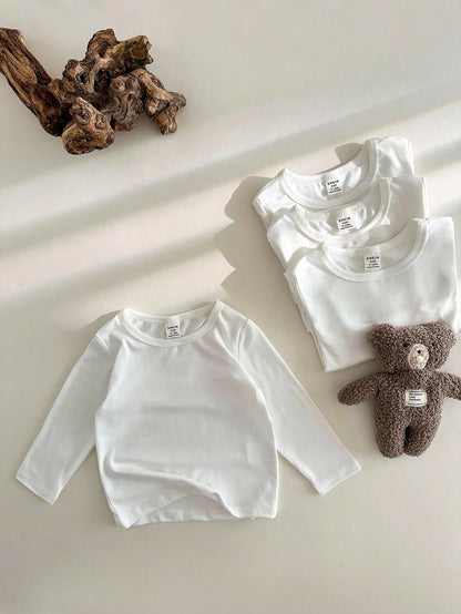 Vintaside Kids 4pcs Baby Boy White Round-Neck Long-Sleeved T-Shirts Set,Autumn Winter Basic Date Casual Multi-Pieces Comfortable Versatile Spring Tops