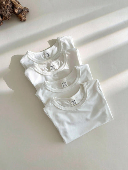 Vintaside Kids 4pcs Baby Boy White Round-Neck Long-Sleeved T-Shirts Set,Autumn Winter Basic Date Casual Multi-Pieces Comfortable Versatile Spring Tops