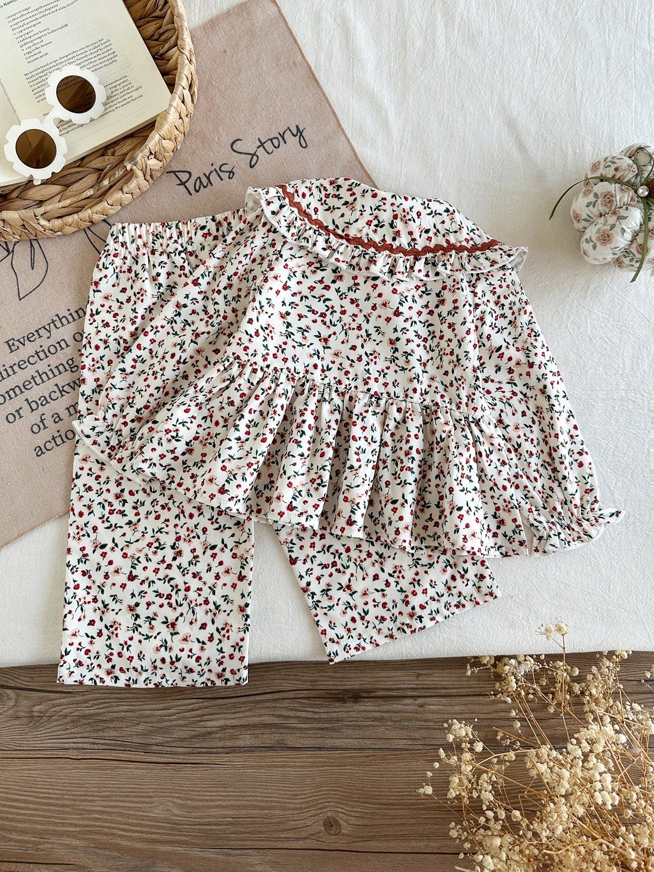 Vintaside Kids Baby Girl Casual College Style Lapel Long-Sleeved Top And Pants Set Suitable For Daily Wear