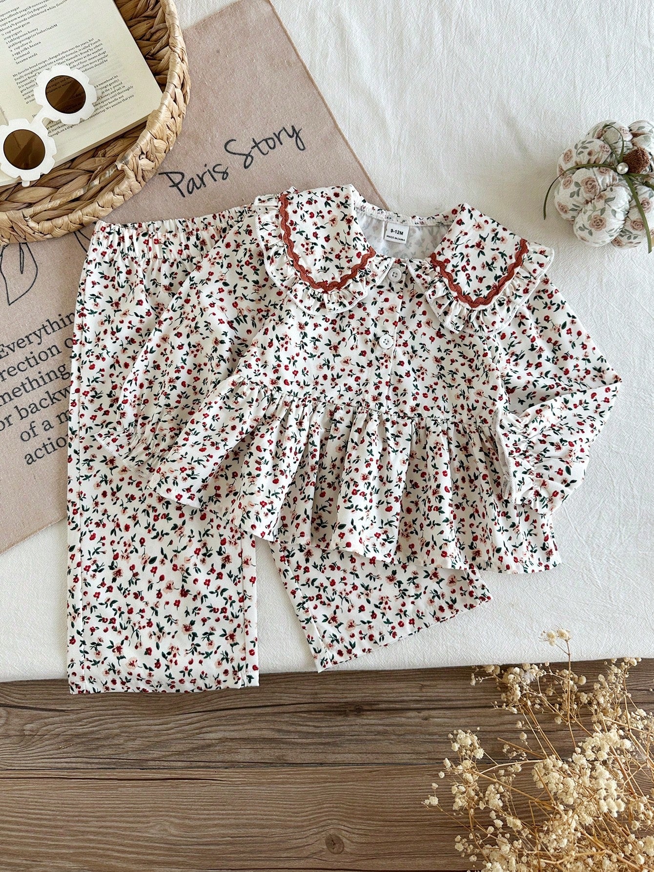 Vintaside Kids Baby Girl Casual College Style Lapel Long-Sleeved Top And Pants Set Suitable For Daily Wear