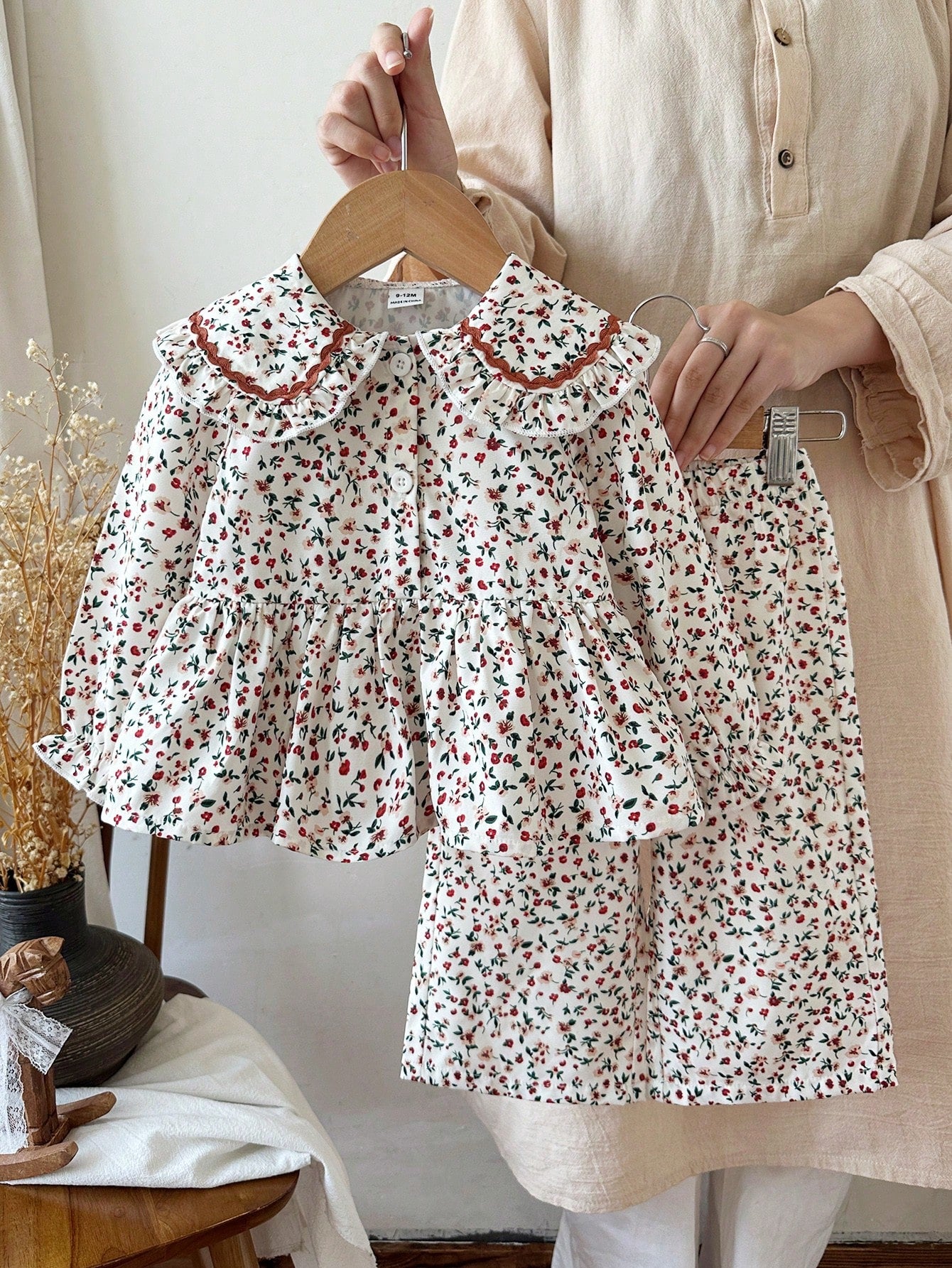 Vintaside Kids Baby Girl Casual College Style Lapel Long-Sleeved Top And Pants Set Suitable For Daily Wear