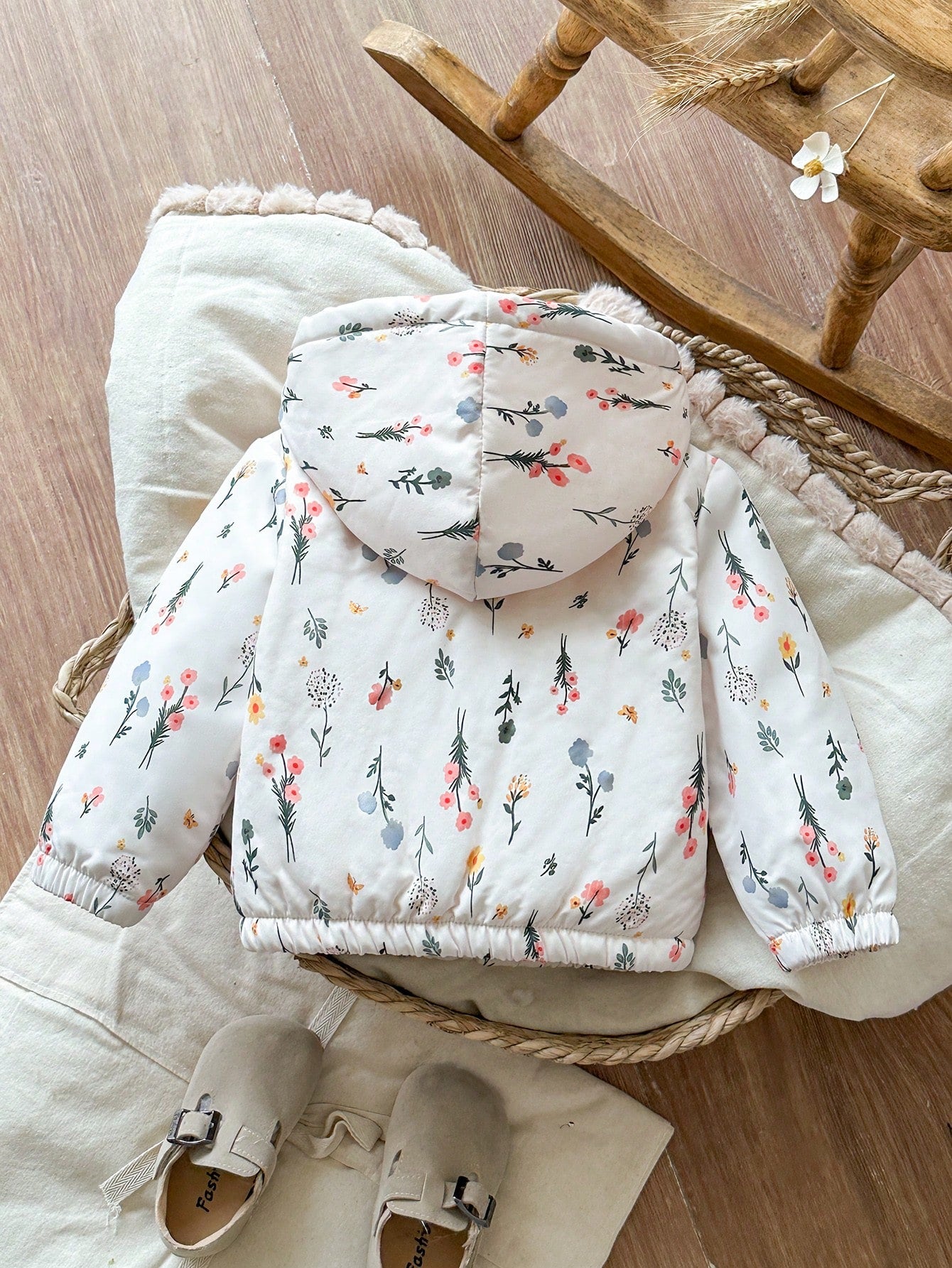 Vintaside Kids Baby Girls Toddlers Autumn/Winter New Daily Casual Cute Floral Pink Flower Warm Jacket Thick Coat Hooded Jacket Hooded Coat Fleece Jacket With Fleece Lining