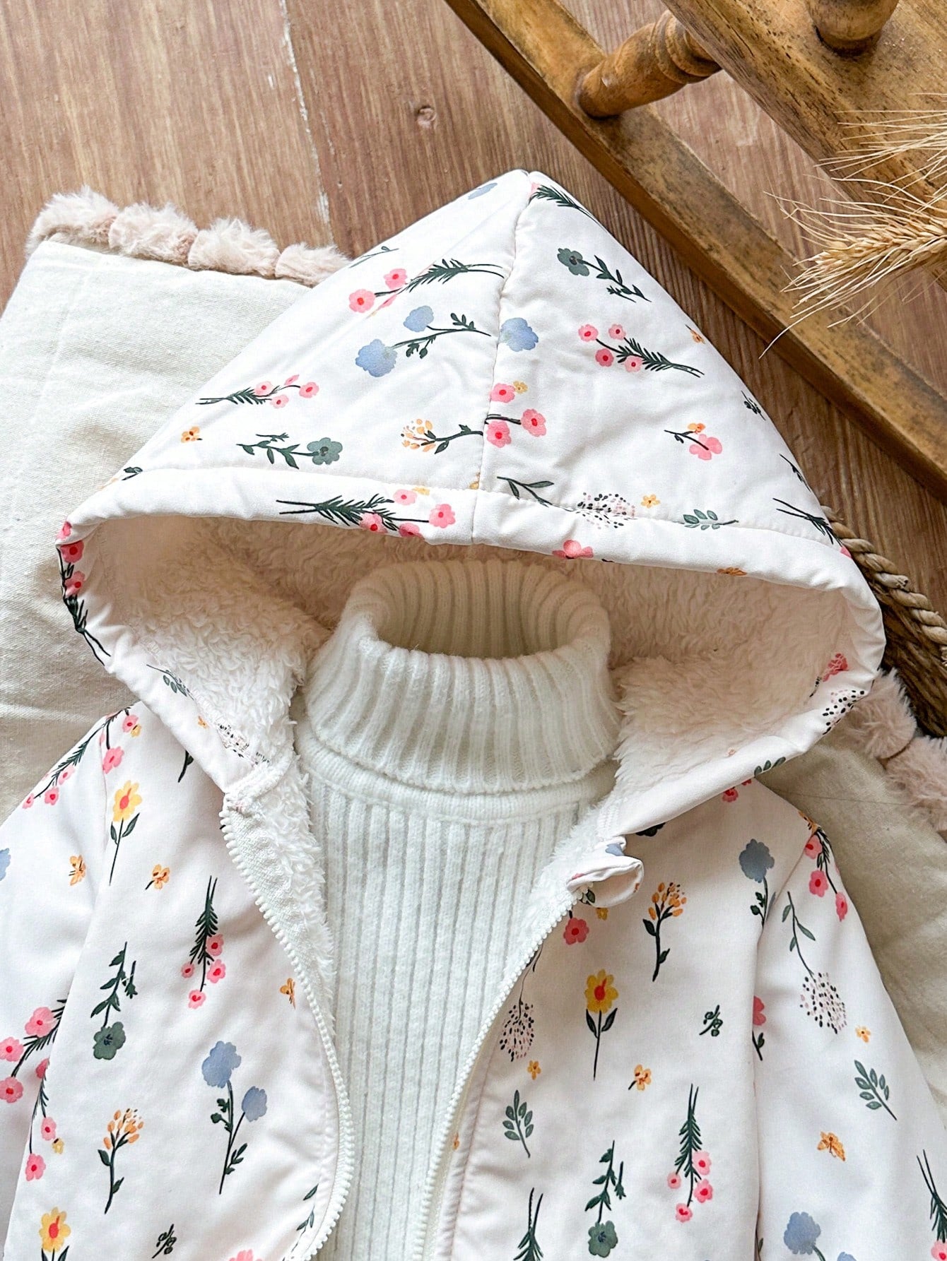 Vintaside Kids Baby Girls Toddlers Autumn/Winter New Daily Casual Cute Floral Pink Flower Warm Jacket Thick Coat Hooded Jacket Hooded Coat Fleece Jacket With Fleece Lining