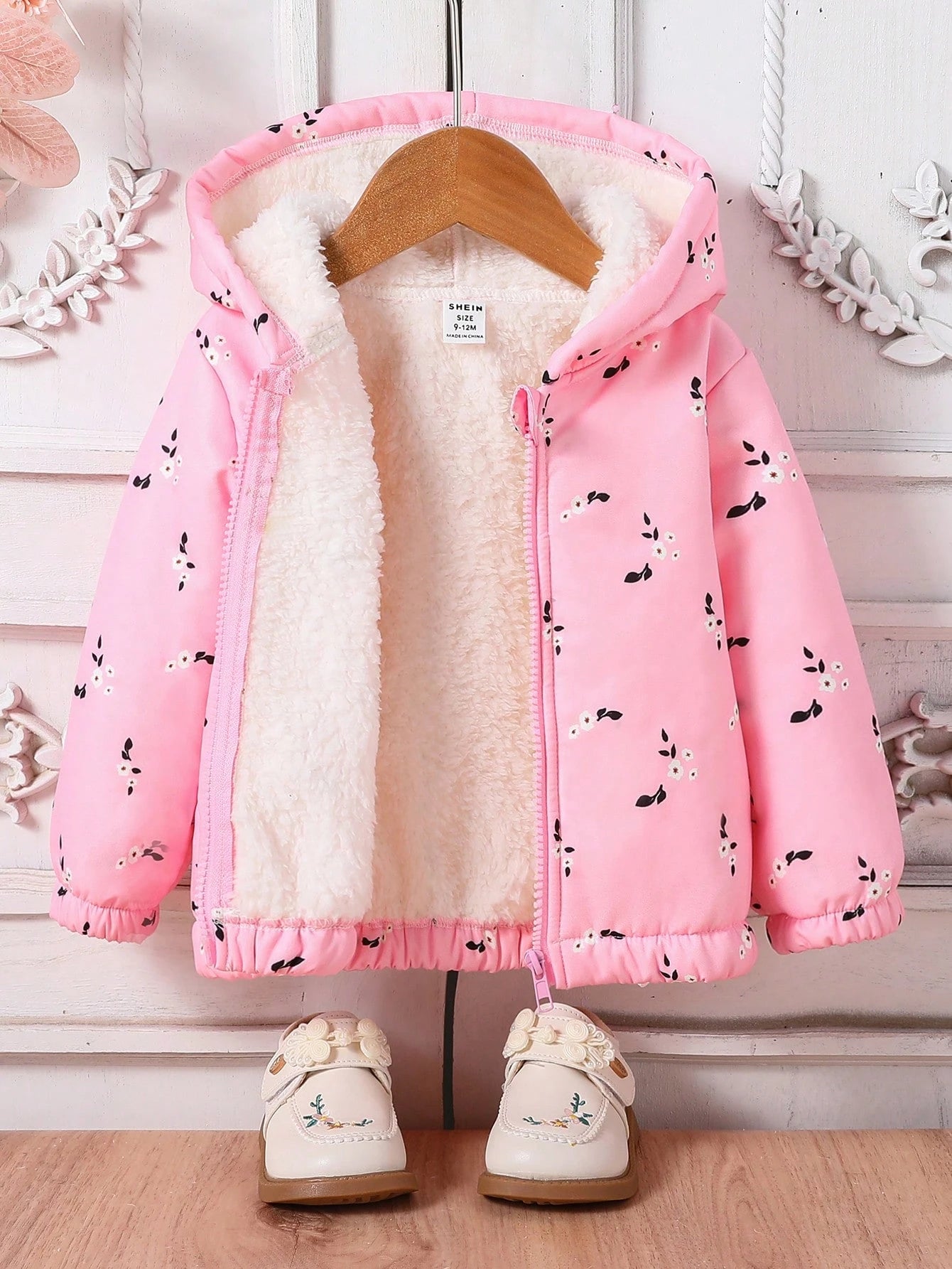 Vintaside Kids Baby Girls Toddlers Autumn/Winter New Daily Casual Cute Floral Pink Flower Warm Jacket Thick Coat Hooded Jacket Hooded Coat Fleece Jacket With Fleece Lining
