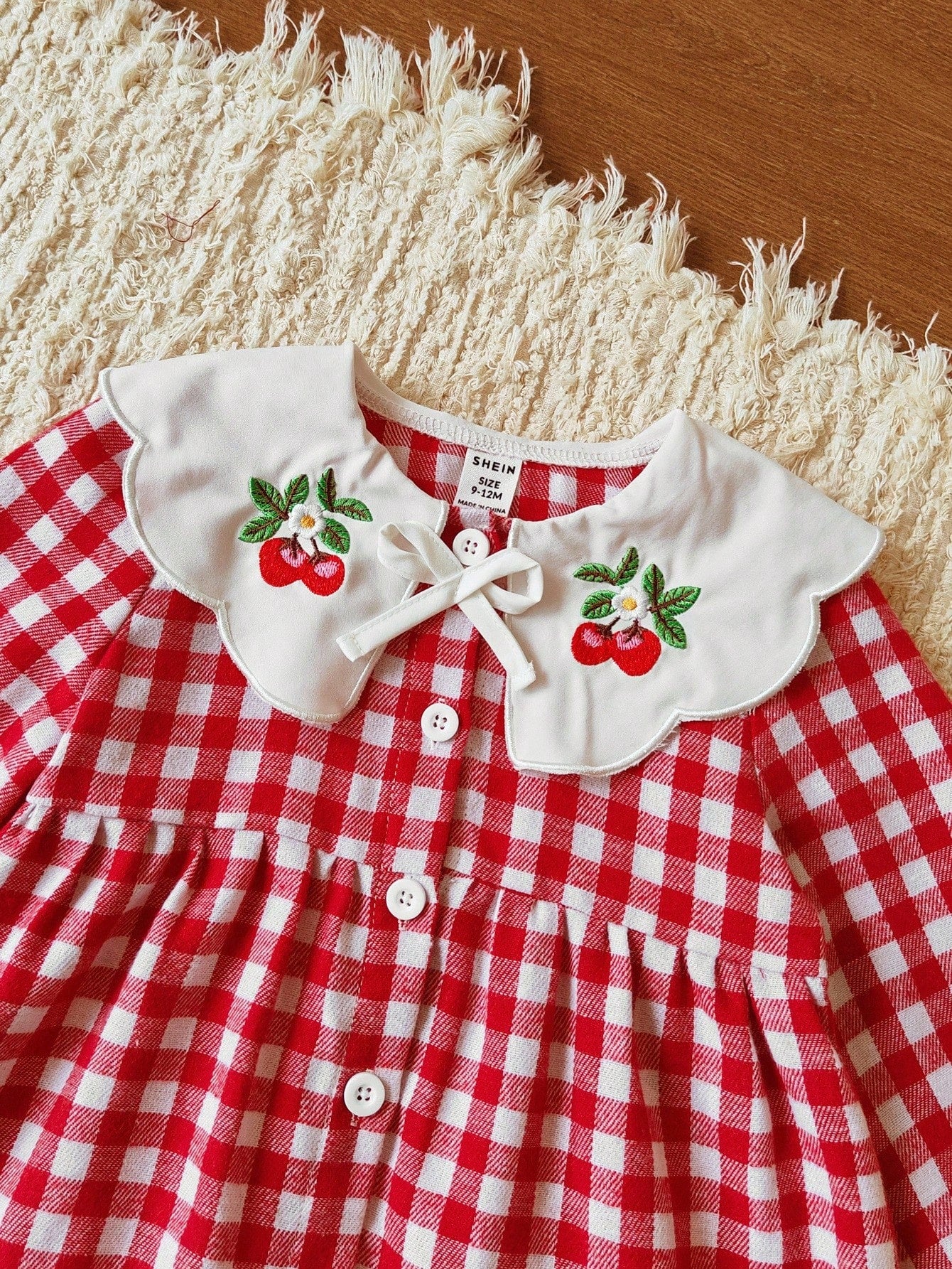 Vintaside Kids Babygirl Toddler Girls'cute Red And White Plaid Autumn Matching Family Dress,Embroidered Lapel Long Sleeve Western Plaid Dress For Birthday Party