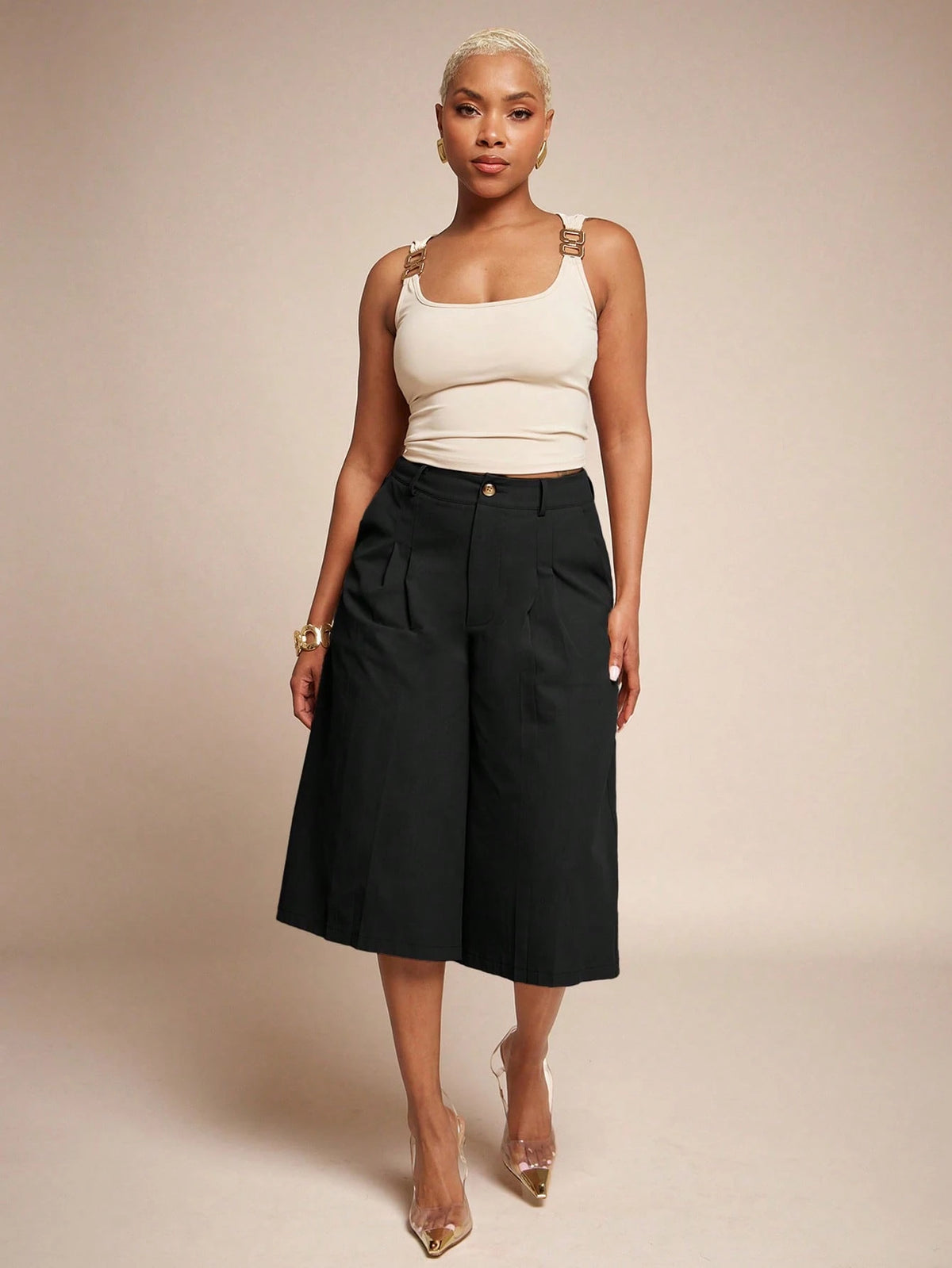 Vixey High Waist Pleated Wide Leg Culotte Pants, Office Wear, Workwear, Desk To Dinner
