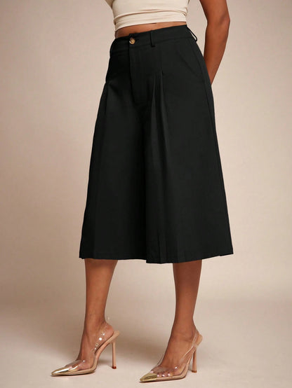 Vixey High Waist Pleated Wide Leg Culotte Pants, Office Wear, Workwear, Desk To Dinner