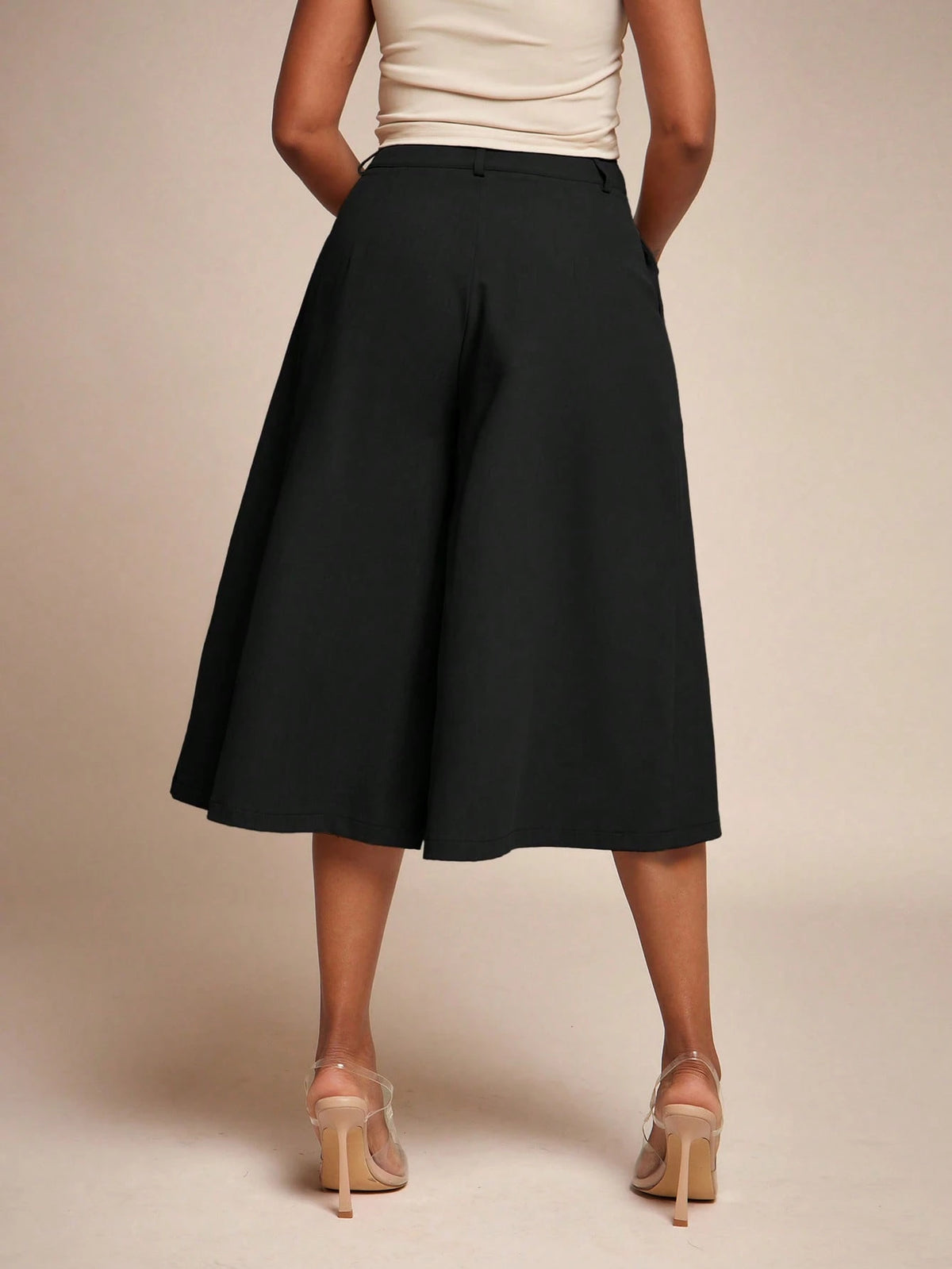 Vixey High Waist Pleated Wide Leg Culotte Pants, Office Wear, Workwear, Desk To Dinner
