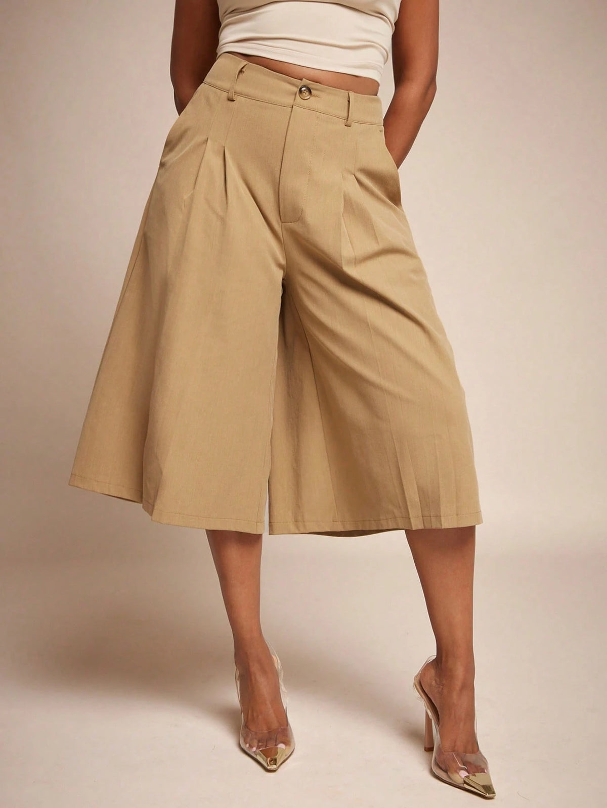 Vixey High Waist Pleated Wide Leg Culotte Pants, Office Wear, Workwear, Desk To Dinner
