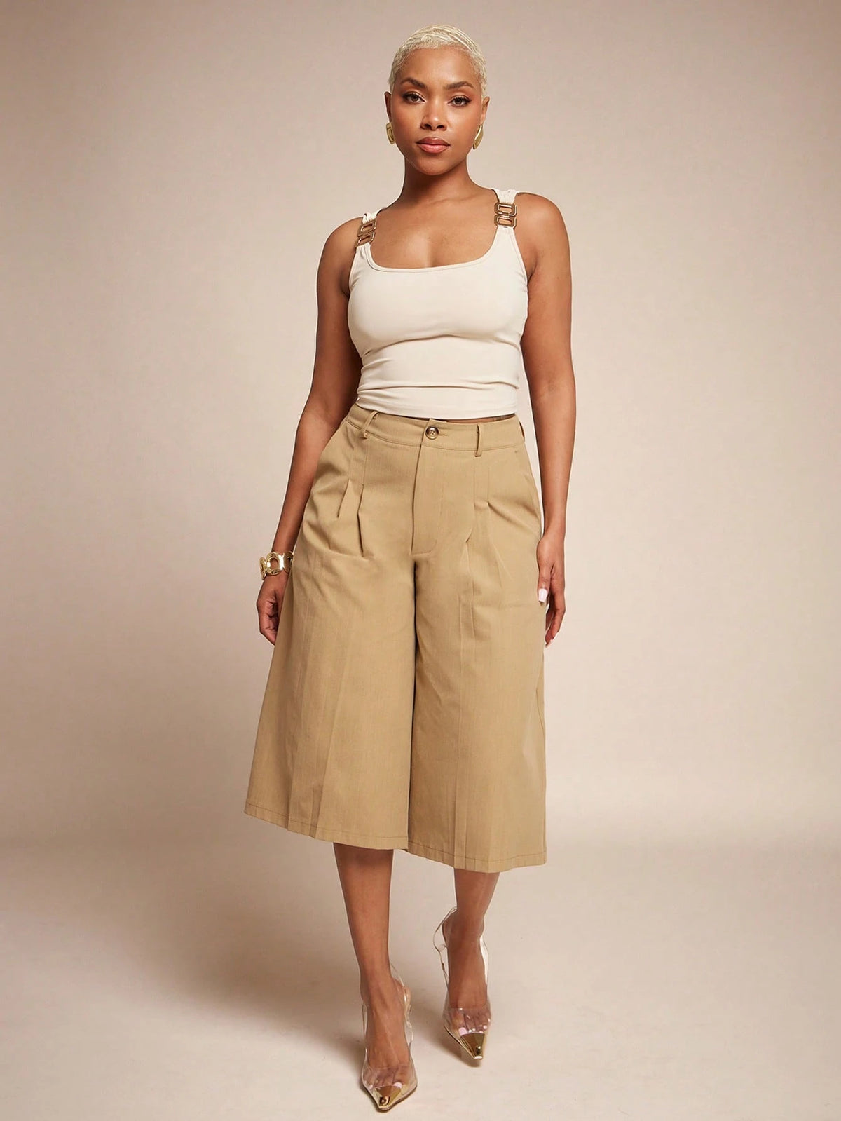 Vixey High Waist Pleated Wide Leg Culotte Pants, Office Wear, Workwear, Desk To Dinner