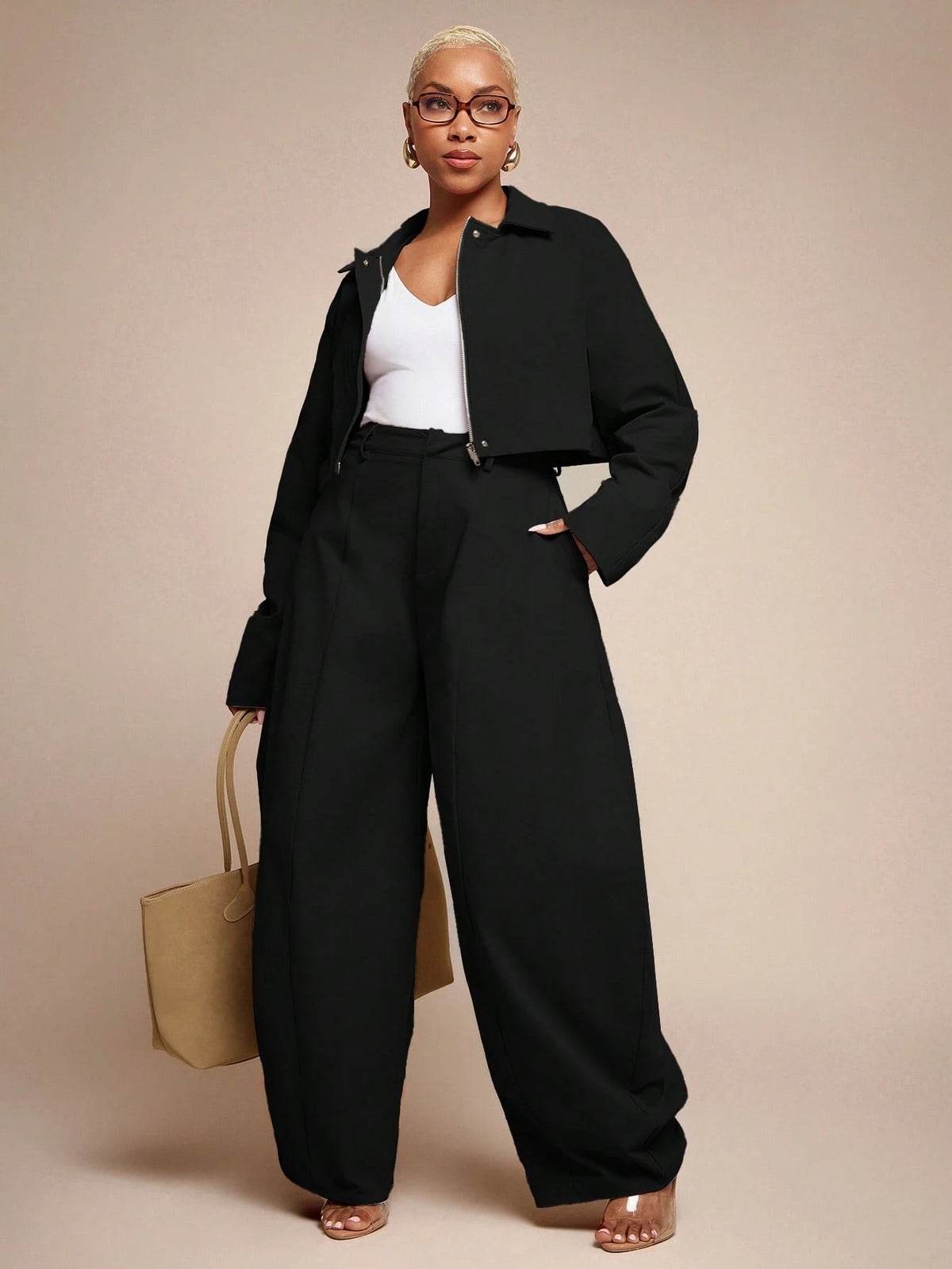 Vixey Seam Detail High Waist Barrel Leg Office Pants, Office Wear, Workwear, Desk To Dinner