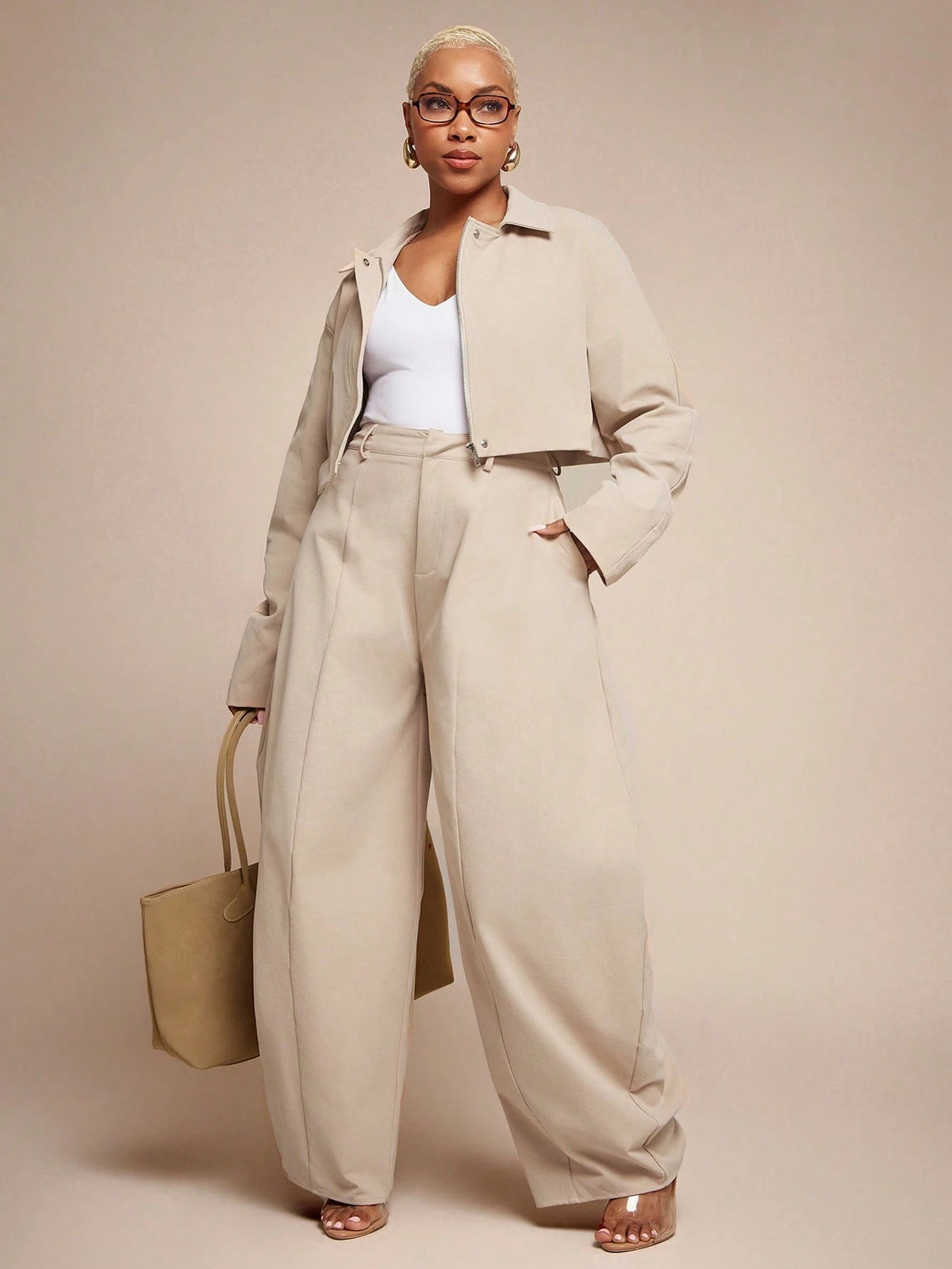 Vixey Seam Detail High Waist Barrel Leg Office Pants, Office Wear, Workwear, Desk To Dinner