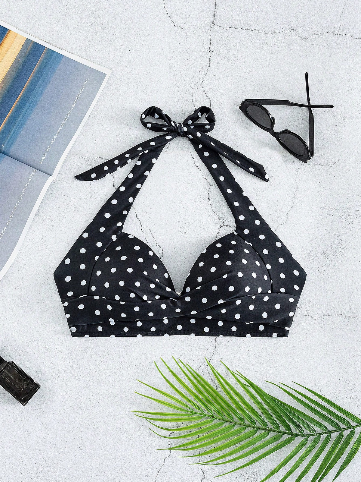 Voyashape Polka Dot Halter Neck Fashionable Summer Beach Bikini Top