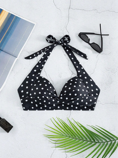 Voyashape Polka Dot Halter Neck Fashionable Summer Beach Bikini Top