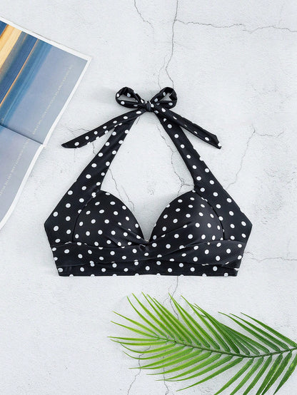 Voyashape Polka Dot Halter Neck Fashionable Summer Beach Bikini Top