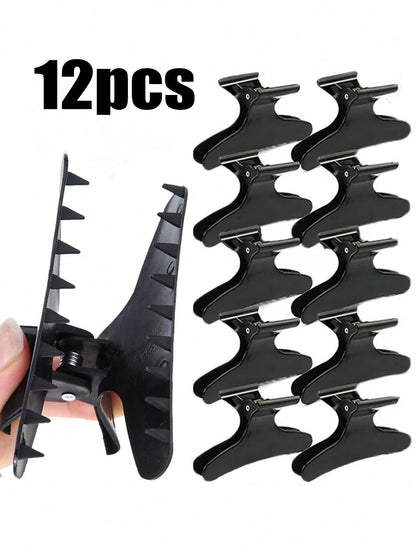 WANMEI 12pcs Black Butterfly Hair Clips, Styling Partition Clips, Professional Salon Hair Clips, Suitable For Haircut, Styling, Partition, Dyeing, Etc. Butterfly Hair Clips, Hair Accessories, Hair Too