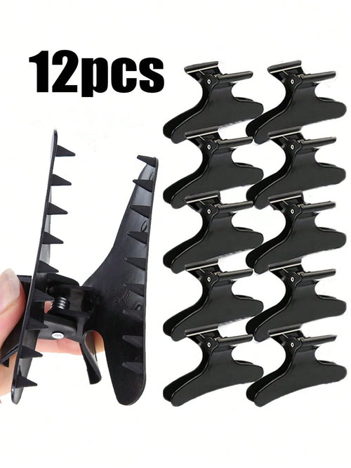 WANMEI 12pcs Black Butterfly Hair Clips, Styling Partition Clips, Professional Salon Hair Clips, Suitable For Haircut, Styling, Partition, Dyeing, Etc. Butterfly Hair Clips, Hair Accessories, Hair Too
