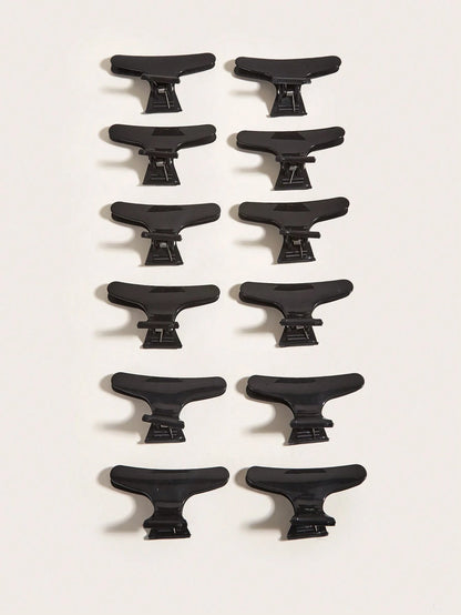 WANMEI 12pcs Black Butterfly Hair Clips, Styling Partition Clips, Professional Salon Hair Clips, Suitable For Haircut, Styling, Partition, Dyeing, Etc. Butterfly Hair Clips, Hair Accessories, Hair Too