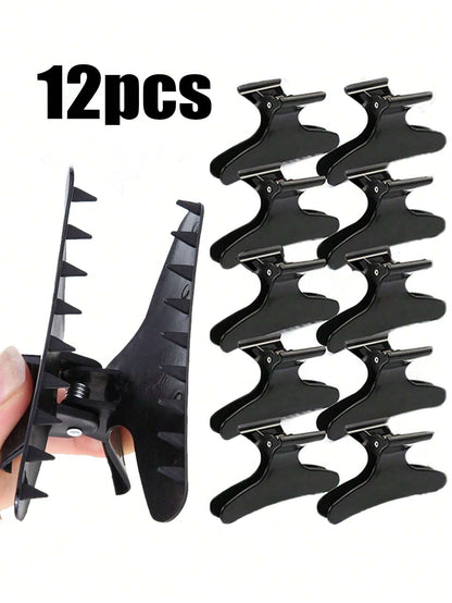 WANMEI 12pcs Black Butterfly Hair Clips, Styling Partition Clips, Professional Salon Hair Clips, Suitable For Haircut, Styling, Partition, Dyeing, Etc. Butterfly Hair Clips, Hair Accessories, Hair Too