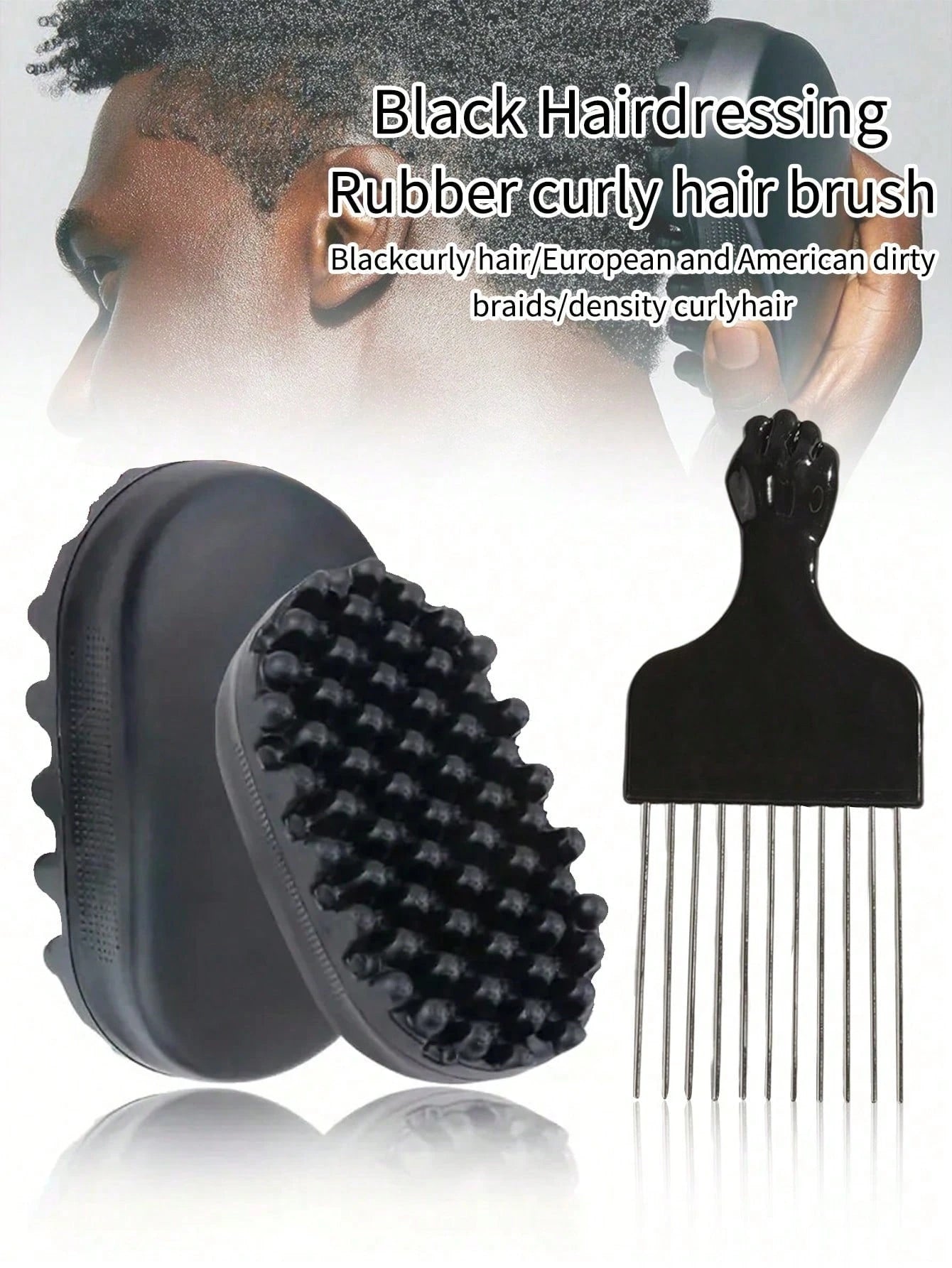WANMEI 2Pcs Curly Hair Styling Tool Set, Silicone Twist Sponge Hair Brush, Metal Afro Hair Pick Comb, Soft Rubber Twist Sponge For Dreadlocks Braids Afro Coily Thick Curly Hair Daily Salon Hairstyle M