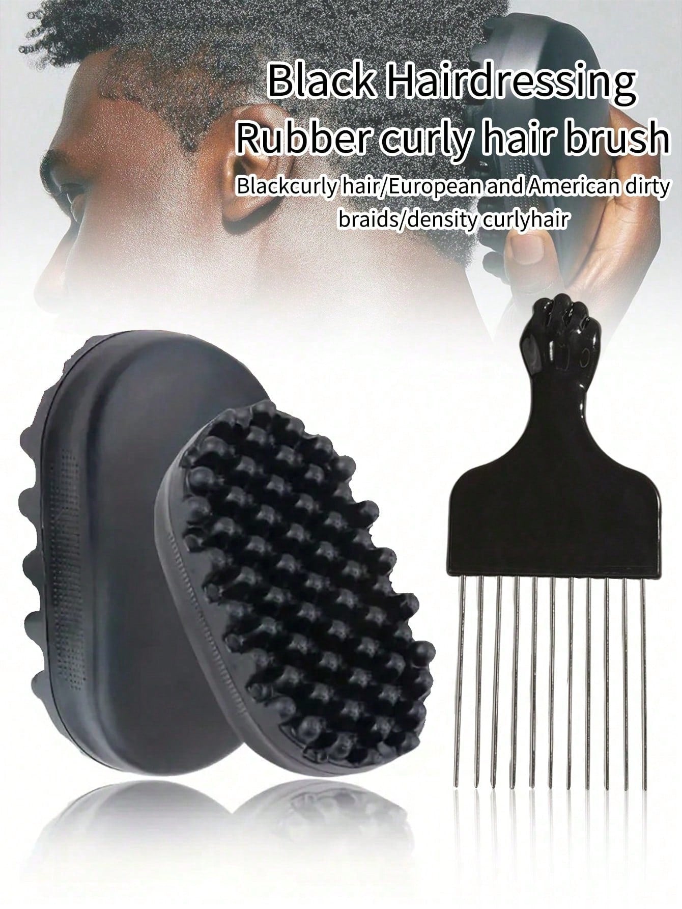 WANMEI 2Pcs Curly Hair Styling Tool Set, Silicone Twist Sponge Hair Brush, Metal Afro Hair Pick Comb, Soft Rubber Twist Sponge For Dreadlocks Braids Afro Coily Thick Curly Hair Daily Salon Hairstyle M